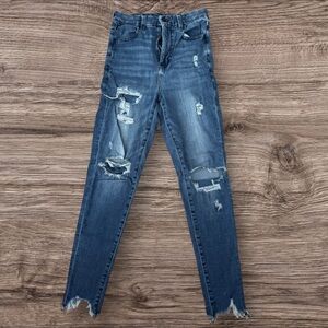 American Eagle Curvy Highest Rise Distressed Raw Hem Jeggings